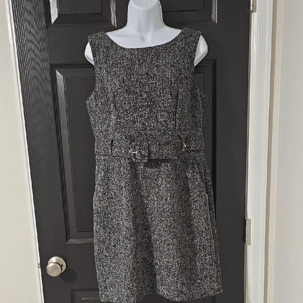 Banana Republic Tweed Sleeveless Belted Sheath Dress - Black And White